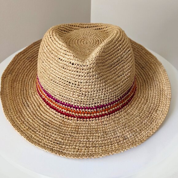 Crocheted natural raffia fedora hat made in Madagascar main image 4